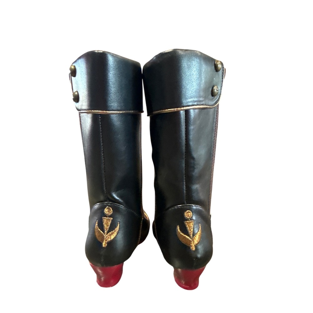 Disney Anna Frozen 2 Black Gold Embroidery Studs Boots Kids 7-8 Great Condition - Picture 4 of 7